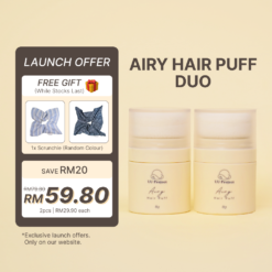 UU Project Airy Hair Puff Duo with two lightweight talc-free hair puffs for refreshing oily-looking roots and flat bangs.